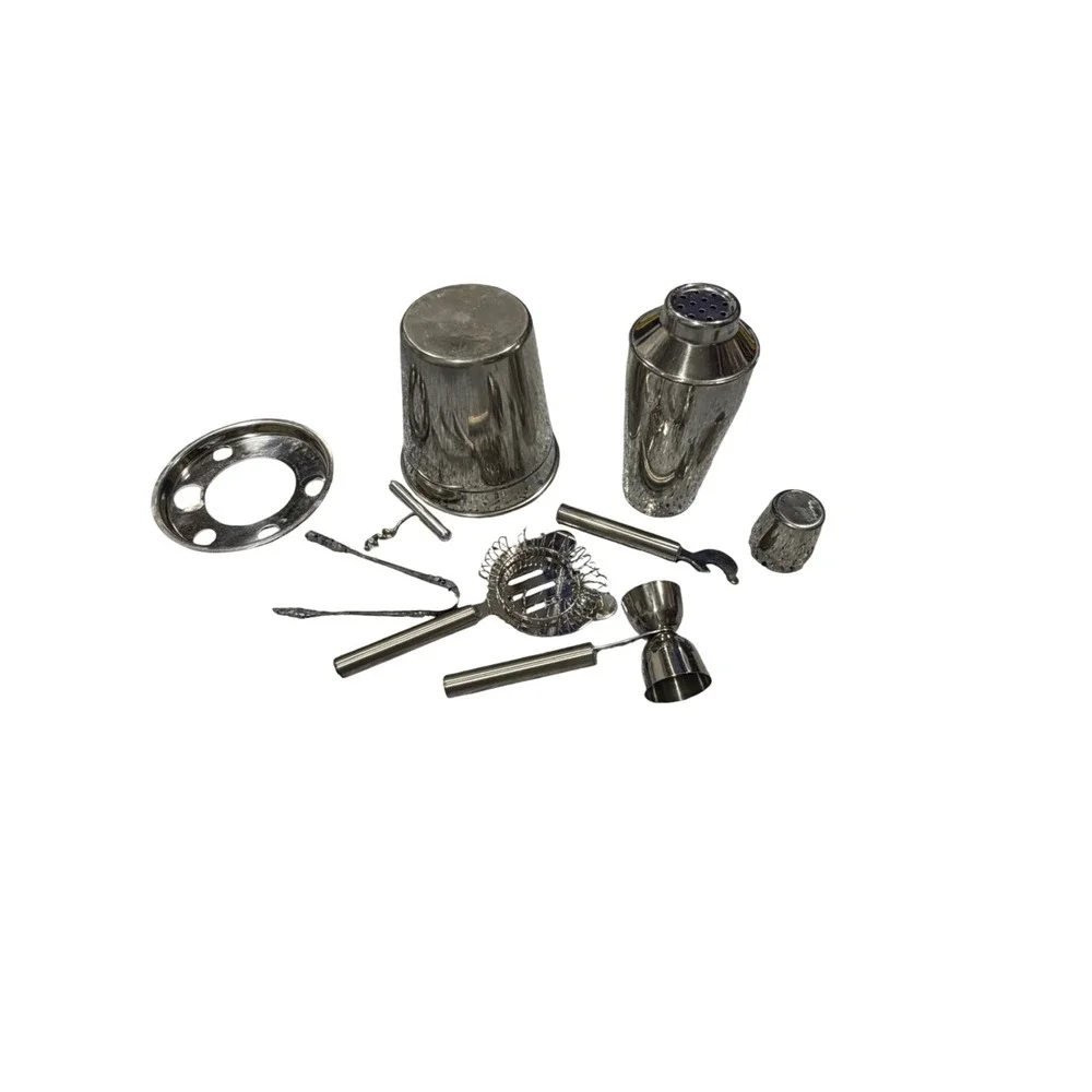 Stainless Steel Barware Set Cocktail Shaker Ice Bucket Jigger Strainer 8 Piece